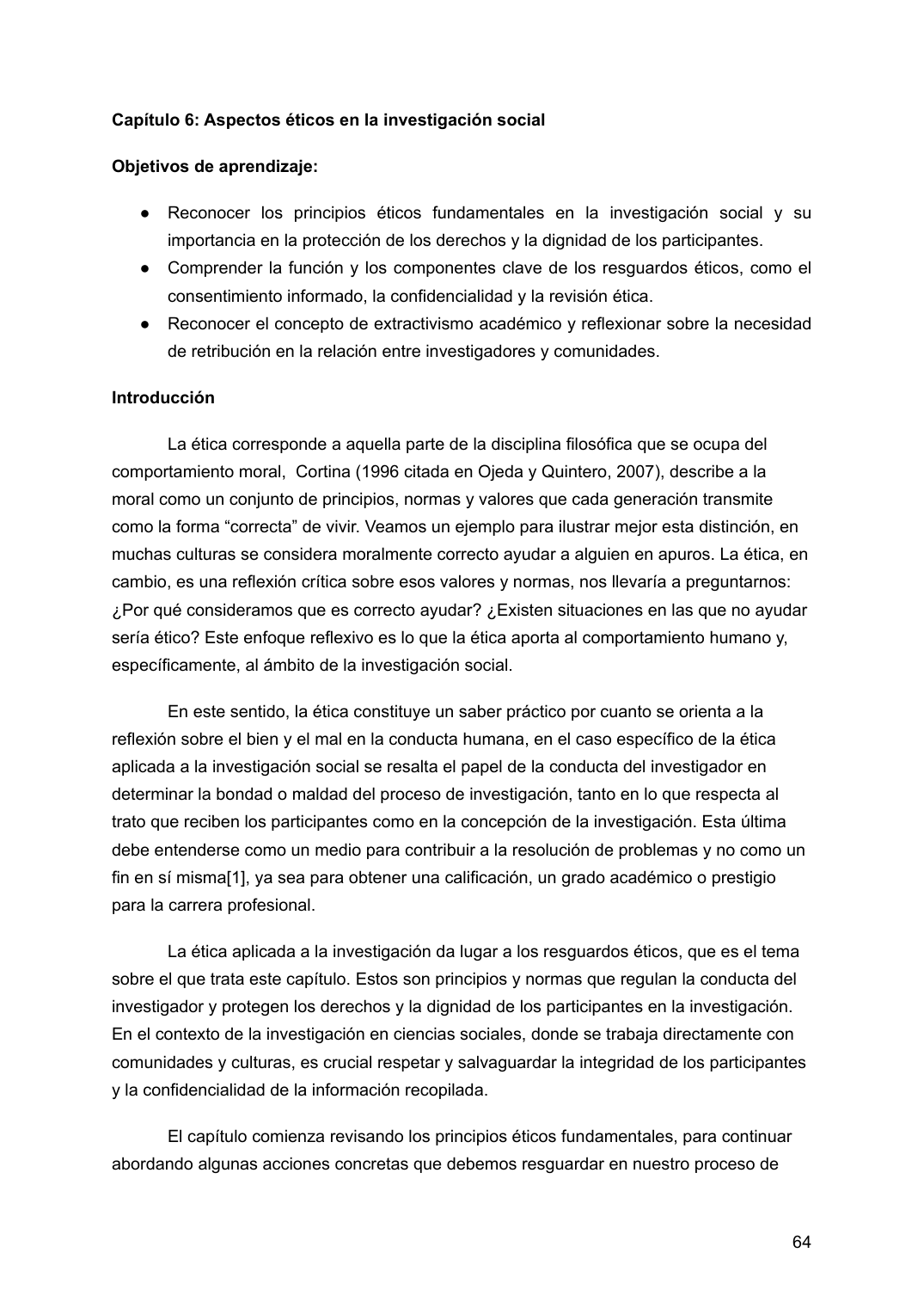 Inicio del capítulo sobre ética de la investigación