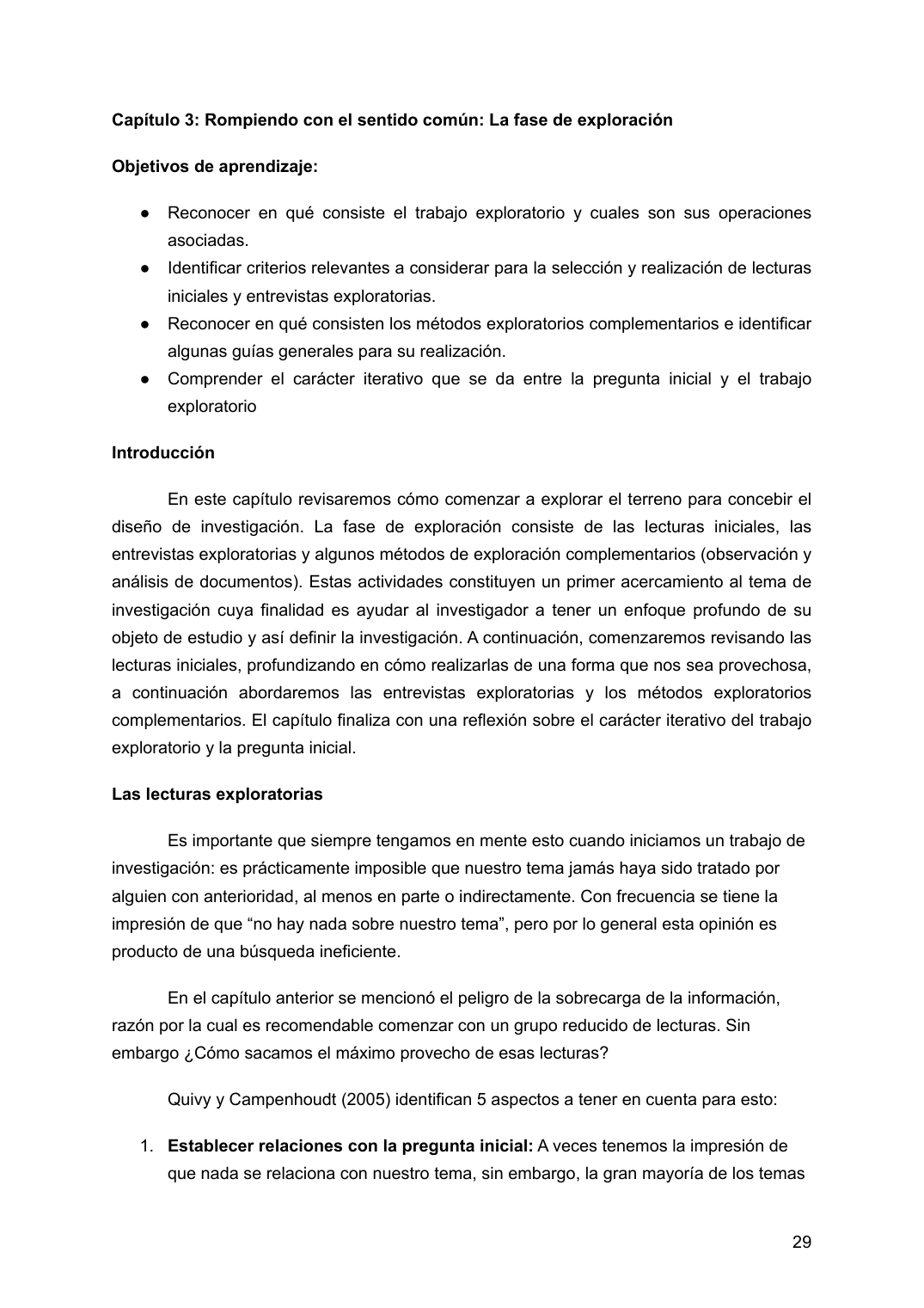 Inicio del capítulo sobre la fase de exploración