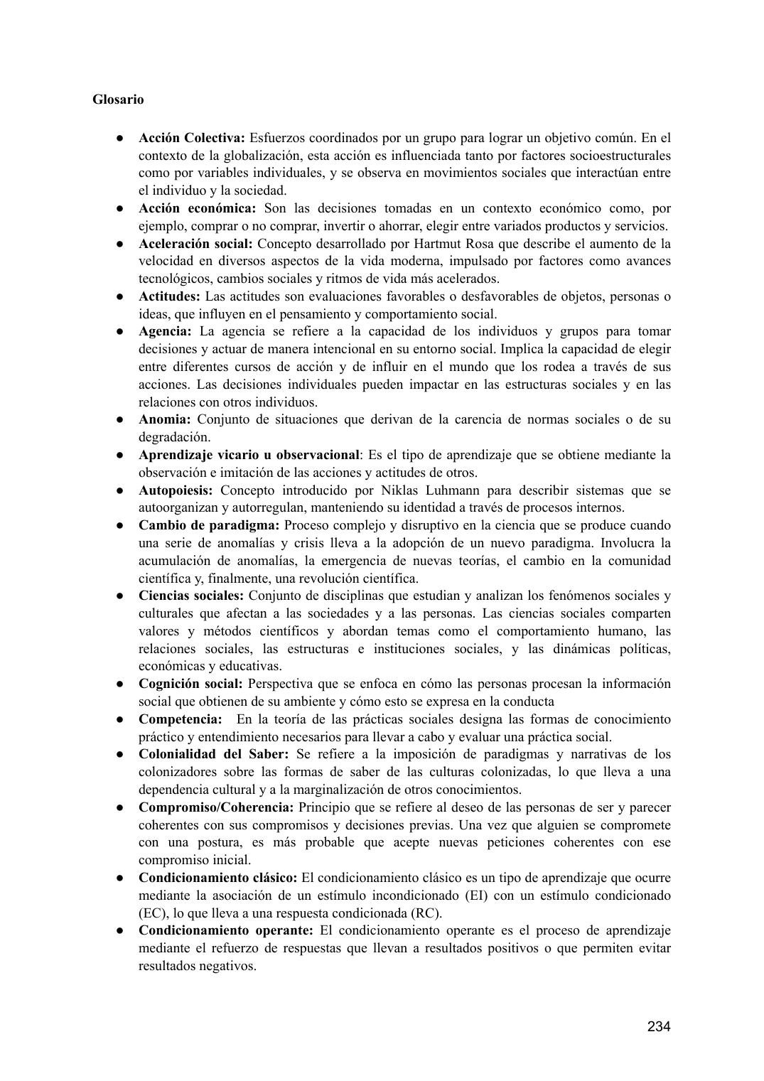 Primera página del glosario de la guía